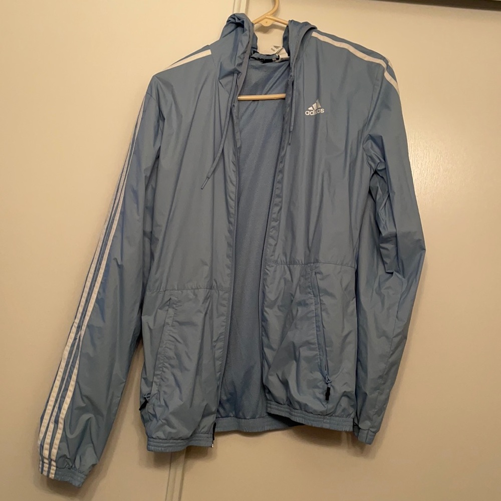 Light Blue Adidas Windbreaker Hooded Jacket